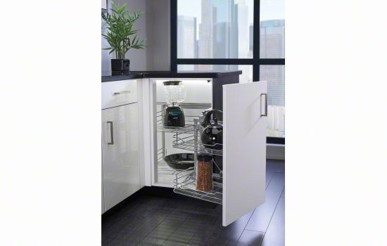 Wire Bottom Two-Tier Blind Corner Organizer with Soft-Open/Soft-Close - Chrome