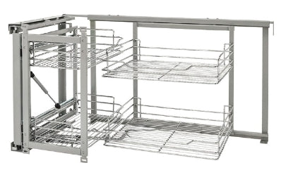 Wire Bottom Two-Tier Blind Corner Organizer with Soft-Open/Soft-Close - Chrome